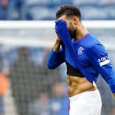 Rangers' Connor Goldson appears dejected at the end of the cinch Premiership match at Ibrox Stadium against Aberdeen. (Photo by Jane Barlow/PA Wire)