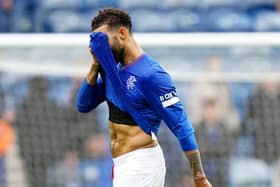Rangers' Connor Goldson appears dejected at the end of the cinch Premiership match at Ibrox Stadium against Aberdeen. (Photo by Jane Barlow/PA Wire)