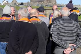 Orangemen at Drumcree Church in Portadown. A planned parade was blocked by the NI Secretary on October 9