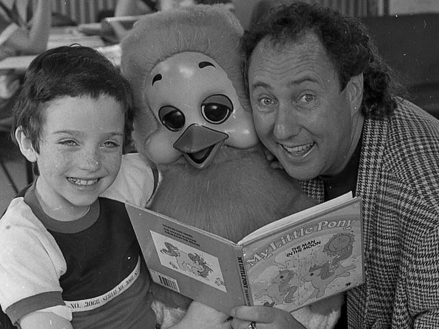 Pictured in February 1992 is TV personality Keith Harris and his feathered side-kick Orville who helped to put a smile on the face of Steven Cunnigham from Fivemiletown, Co Tyrone, during his visit to Musgrave Park Hospital, Belfast. Harris and Orville entertained patients at the hospital’s children’s wards and even handed out green ice-cream to get people in the mood. Harris also handed out bravery certificates to the enthralled children. Picture: News Letter archives