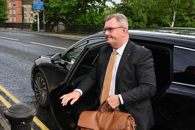 Jeffrey Donaldson arriving at Newry Crown Court during his court case last month. He is awaiting sentence