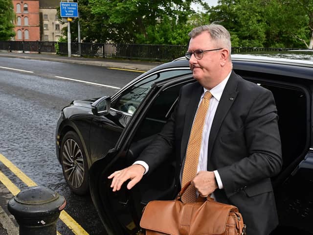 Jeffrey Donaldson arriving at Newry Crown Court during his court case last month. He is awaiting sentence