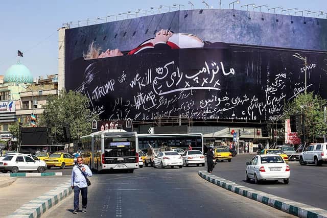 A giant anti-US billboard in Tehran featuring US president Donald Trump in a coffin with text in Farsi reading 'We Kill Trump'. Hostilities have renewed between Iran and the US (photo by AFP via Getty Images)