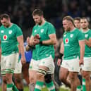 Ireland's Iain Henderson (centre) and team-mates appear dejected after a late defeat to England in the Guinness Six Nations match at Twickenham. (Photo by Mike Egerton/PA Wire)