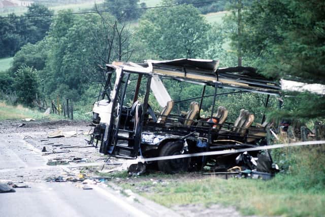 PACEMAKER BELFAST 31/7/99 Ballygawley Bus Bomb 18/8/88 where 8 soldiers were killed by the IRA
