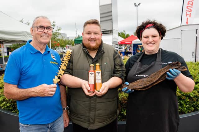 The Junction Retail and Leisure Park, home to one of Northern Ireland's most popular monthly food and craft markets, is pleased to host the Tastes and Treasures event as a part of Antrim’s highly anticipated Six Mile Festival 2023. Pictured are Shaw Harvey, Crispstix, Gerard Magill, Shorthorn Kitchen and Alanagh Chipperfield, KeNako Biltong