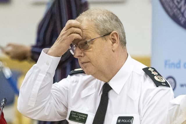 Police Service of Northern Ireland (PSNI) Chief Constable Simon Byrne speaks during the Northern Ireland Policing Board meeting at Clarendon Road in Belfast. Picture date: Thursday March 2, 2023.