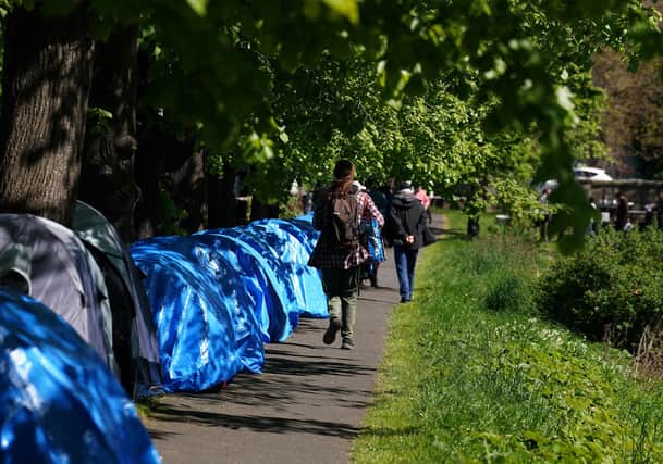 Migrant tents by Dublin’s Grand Canal yesterday. A migration influx into the Republic is being blamed on UK. ​Unfortunately, while the Republic is getting what it deserves from the open border it demanded, Northern Ireland could yet suffer the consequences