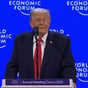 Screen grab taken from the World Economic Forum live feed of US President Donald Trump speaking at the annual meeting in Davos, Switzerland