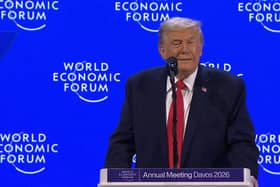 Screen grab taken from the World Economic Forum live feed of US President Donald Trump speaking at the annual meeting in Davos, Switzerland
