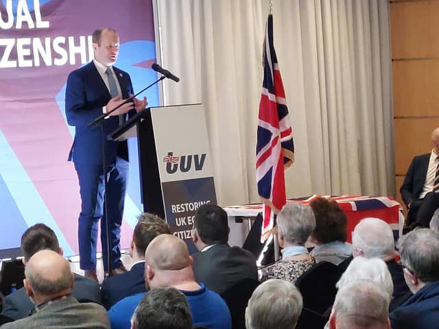TUV deputy leader Ron McDowell speaking at the party's conference in Kells