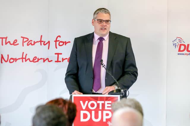 Gavin Robinson MP seen at a previous DUP event. He has told South Belfast supporters of the party that the "ball rests at the government’s foot" for the restoration of Stormont. Picture Matt Mackey/Press Eye