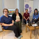 Beverley Adams (consultant obstetrician), Louise (mum with lived experience), Leanne Armstrong (perinatal team midwife), Dr Sarah Lowry (consultant psychiatrist) and Kayley Lamont (perinatal team key worker), who all took part in the Southern Health and Social Care Trust’s Maternal Mental Health Awareness Week video and podcast, reflecting this year’s theme, ‘A Decade of Voices’, by sharing lived experience and professional insight