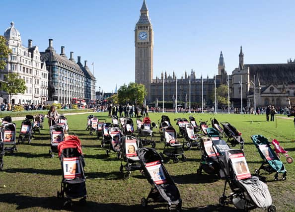 Parents with empty prams in front of the Houses of Parliament in London earlier this week, in support of Israeli families who have had children taken hostage by Hamas in the October 7 terror attacks. Peace can be achieved in the Middle East if all those involved are prepared to put their children first, writes UUP MLA Robbie Butler