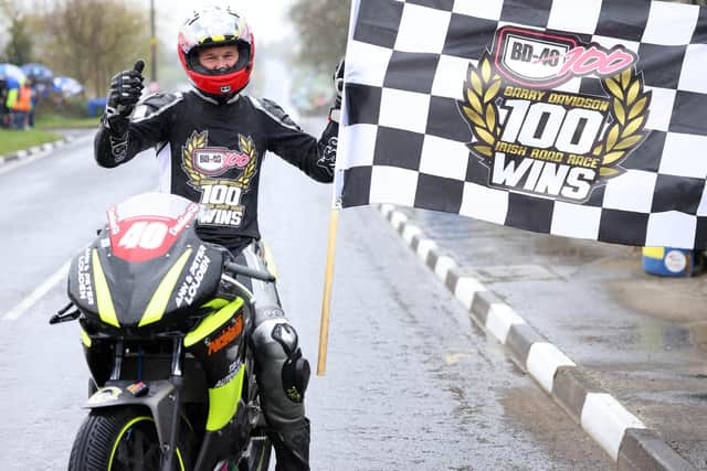 Barry Davidson (McMullan Honda) claimed his 100th Irish road racing racewin in the Supersport 300cc class at the Cookstown 100 in 2023