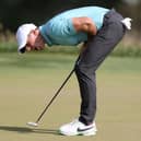 Rory McIlroy reacts to a missed birdie putt on the 10th green during Sunday's final round of the US Open