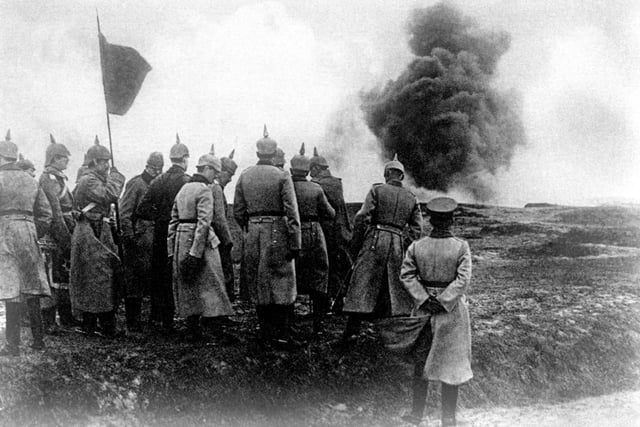 Kaiser Wilhelm II watches the battle from a safe distance.:-