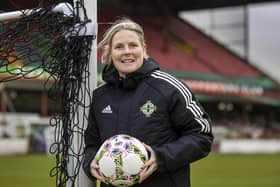 Gail Redmond, Women's Development Manager at the Irish Football Association (IFA), and volunteer head coach of the Glentoran Women's FC, who has been made an MBE (Member of the Order of the British Empire) for services to Association Football in Northern Ireland in the New Year Honours list, pictured at The Oval, Glentoran's home ground.