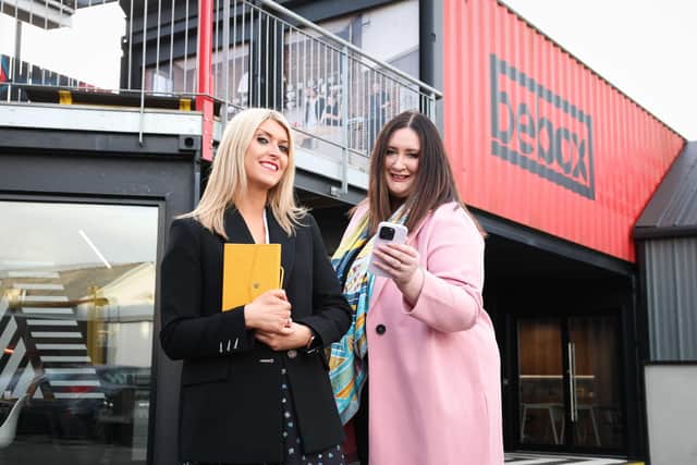 Cliona Arthur, founder of boutique media agency, The Media Hive and Sinead Doyle, founder of brand marketing and communications consultancy, SD Create pictured outside their new office in South Belfast