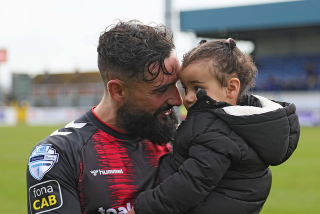 Crusaders defender Rory McKeown celebrates with his daughter