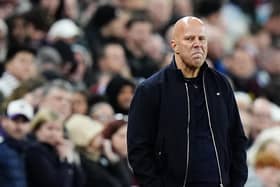 Liverpool manager Arne Slot reacts on the touchline during the Premier League loss at Villa Park. (Photo by Jacob King/PA Wire)