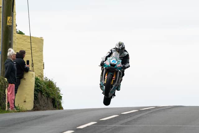 Michael Dunlop on his way to victory on his MD Racing Yamaha at Rhencullen in the opening Supersport race at this year's Isle of Man TT.