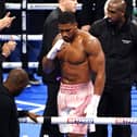 Anthony Joshua celebrates after winning the International Heavyweight contest against Jermaine Franklin at The O2, London.
