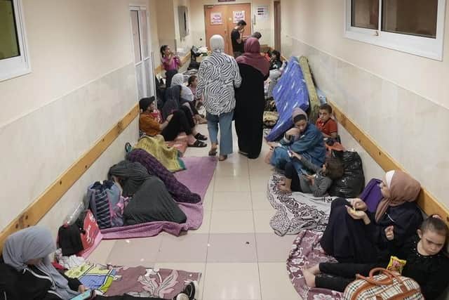 WHO image showing Al Shifa hospital in Gaza sheltering displaced families