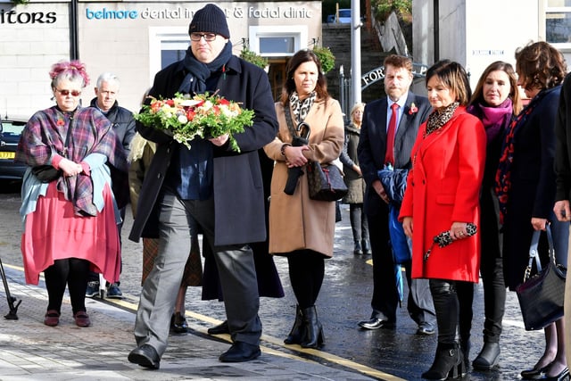 Julian Armstrong whose parents Wesley and Bertha Armstrong were killed in the 1987 Remembrance Sunday bomb laying a wreath to mark the 35th anniversary of the Remembrance Sunday bombing.