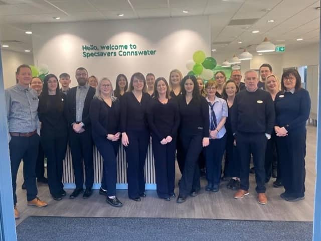 Specsavers Connswater has opened the doors of its new location within Connswater Retail Park following a significant £650,000 investment. Pictured is the team
