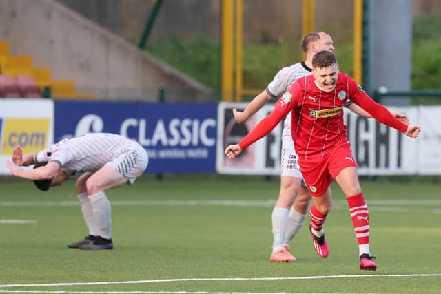 Cliftonville’s Ronan Hale celebrates after scoring what proved to be the winning goal against Newry City last weekend. PIC: INPHO/Jonathan Porter