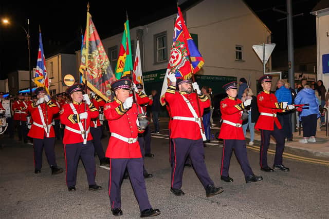 Gertrude Star Flute Band colour party on parade in Banbridge.