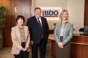 Almost two thirds of NI businesses believe they will grow in 2024, according to a new report published by NI Chamber and BDO NI. Pictured are Maureen O’Reilly, economist for the QES, Brian Murphy, managing partner, BDO NI and Suzanne Wylie, chief executive, NI Chamber