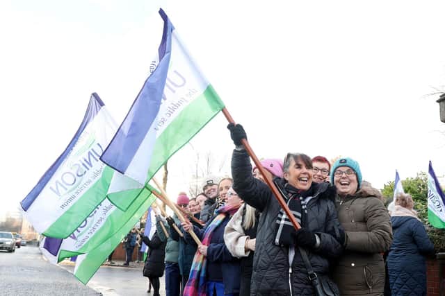 Unison members stage a protest
