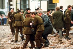 PACEMAKER, BELFAST,
  The scene of the Enniskillen bomb seconds after the blast.