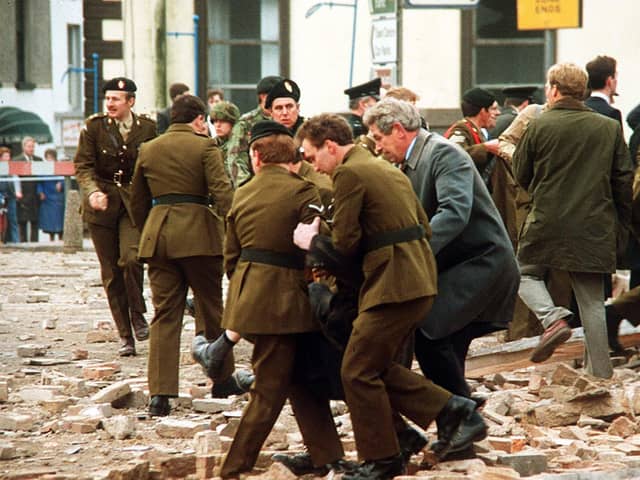PACEMAKER, BELFAST,
  The scene of the Enniskillen bomb seconds after the blast.