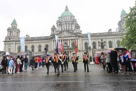 Part of the Twelfth parade outside Belfast City Hall. Morning television coverage used to make people’s day. Pic Colm Lenaghan/Pacemaker