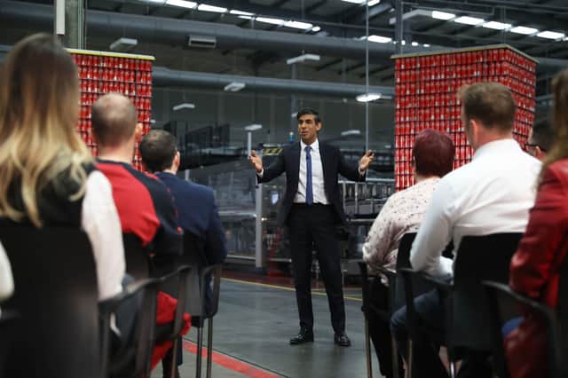 Prime Minister Rishi Sunak holds a Q&A session at Coca-Cola HBC in Lisburn, Co Antrim in Northern Ireland on Tuesday. Mr Sunak was visiting Northern Ireland to sell his deal secured with the EU but the agreement is already losing some of its fizz. Photo: Liam McBurney/PA Wire