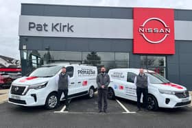 A Nissan dealership in County Tyrone is entering an exciting new era, with the addition of a van centre to its premises. Pictured is Andrew Crawford, Pat Kirk Nissan sales manager with sales executives Shaun McNamee and Raymond Peters