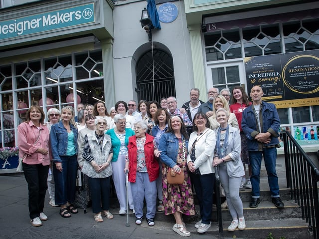 Family members and friends of the late Sarah Doherty pictured at the Blue Plaque unveiling in Shipquay Street, Derry on Wednesday afternoon. (Photos: Jim McCafferty Photography)