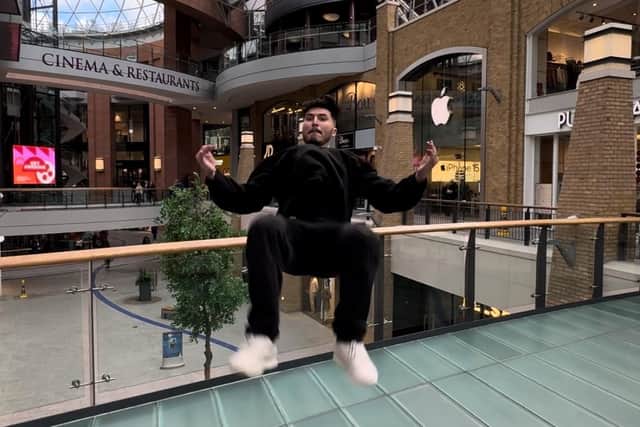 Professional Parkour athlete, George McGowan, known as ‘the springiest guy in the sport’ marked Leap Year with a series of signature ‘jumps’ around Belfast shopping centre Victoria Square. Video footage of George, released on the Victoria Square Instagram page shows George leaping around various locations around the centre, including Victoria Square’s iconic dome, which is a popular proposal spot in the city, due to its stunning panoramic views across the Belfast skyline