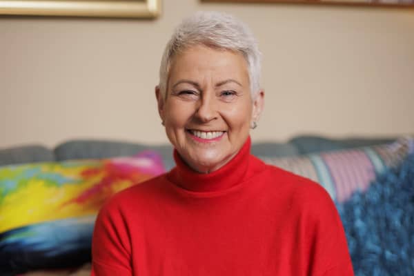 Television presenter Pamela Ballantine, who has been made an MBE (Member of the Order of the British Empire) for charitable fundraising in Northern Ireland, at her home in Belfast.