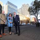 Professional recruitment consultancy MCS Group has announced its plans to double its office footprint by moving into The Ewart in Belfast city centre. Pictured are David Wright, director at CBRE NI, Louise Smyth and Barry Smyth, joint managing directors at MCS Group