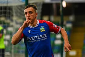 Joel Cooper of Linfield scores a sensational solo goal during their 4-2 Sports Direct Premiership victory against Glenavon at Windsor Park, Belfast. PIC: Andrew McCarroll/ Pacemaker Press