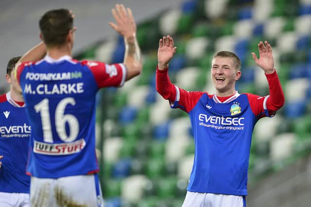 Linfield’s Rhys Annett pictured after scoring his team's second goal. PIC: Arthur Allison/PacemakerPress.