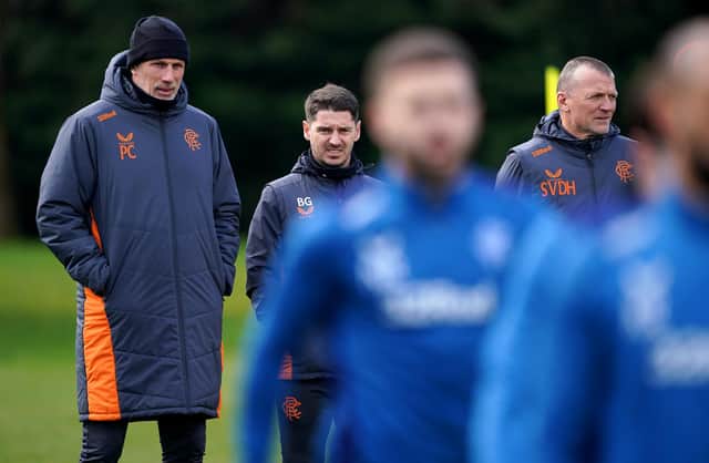 Rangers manager Philippe Clement (left) during a training session at the Rangers Training Centre, Glasgow. (Photo by Andrew Milligan/PA Wire)