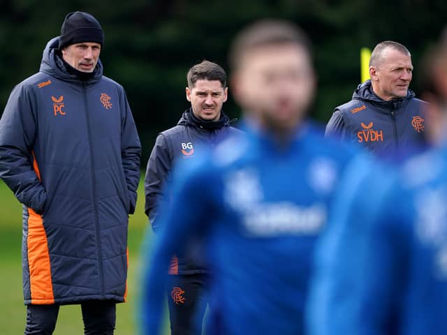 Rangers manager Philippe Clement (left) during a training session at the Rangers Training Centre, Glasgow. (Photo by Andrew Milligan/PA Wire)