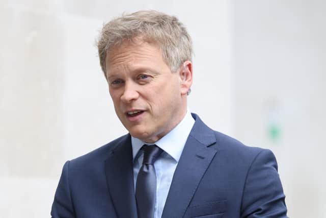 Secretary of State for Energy Security and Net Zero, Grant Shapps speaks to the media outside BBC Broadcasting House in London, after appearing on the BBC One current affairs programme, Sunday with Laura Kuenssberg.