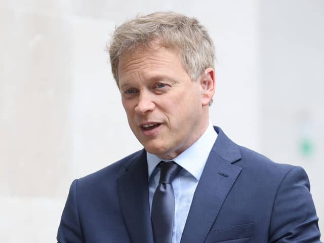 Secretary of State for Energy Security and Net Zero, Grant Shapps speaks to the media outside BBC Broadcasting House in London, after appearing on the BBC One current affairs programme, Sunday with Laura Kuenssberg.