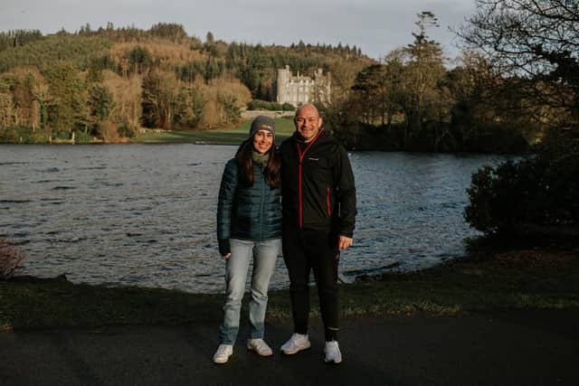 Tourism Ireland has teamed up with former rugby player Rory Best in its latest campaign to promote Northern Ireland in GB. Pictured is Rory Best with Jennifer Edwards, Tourism Ireland, during filming in Castlewellan Forest Park. Pic: Tourism Ireland